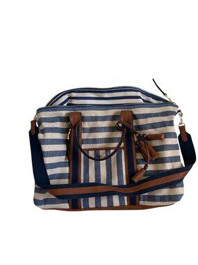 Splendid Nautical Striped Canvas & Leather Weekender Bag